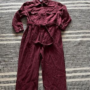Future collective Size large Burgundy Denim jumpsuit Long sleeve